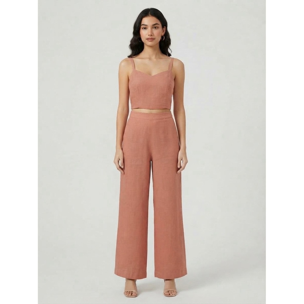 Abercrombie & Fitch Women's Set Size M Rust Pink Linen Blend Crop Top Pants Suit